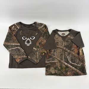 Outdoor Kids Boys 2PC Hunting Camo Raglan T-Shirt Long Sleeve Top Bundle Lot 3T